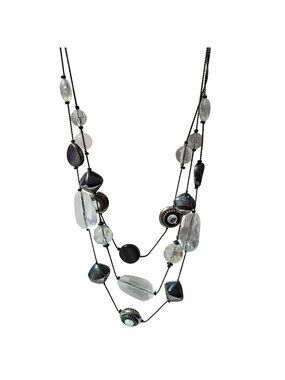 NY & Company Chunky Necklace Crystal Gunmetal Beaded Statement Multi Strand